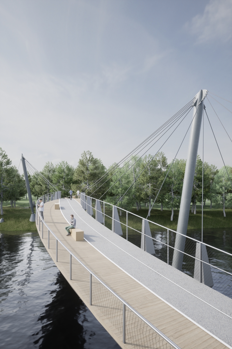Eine Brücke, die für Fußgänger und Fahrradfahrer konzipiert ist. 